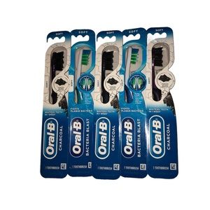 Oral B Toothbrush Lot of 5 Charcoal (3) and Bacteria Blast (2) Soft Bristles